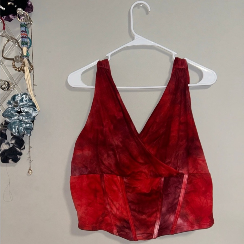 Fashion Nova Red Tie-Dye Crop Top